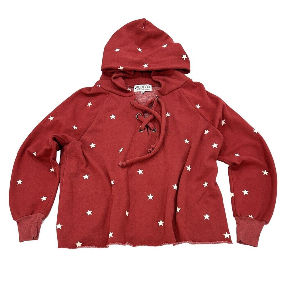 Wildfox Sweatshirt Red Hoodie Womens Size M Pullover Stargazer Terry Fleece